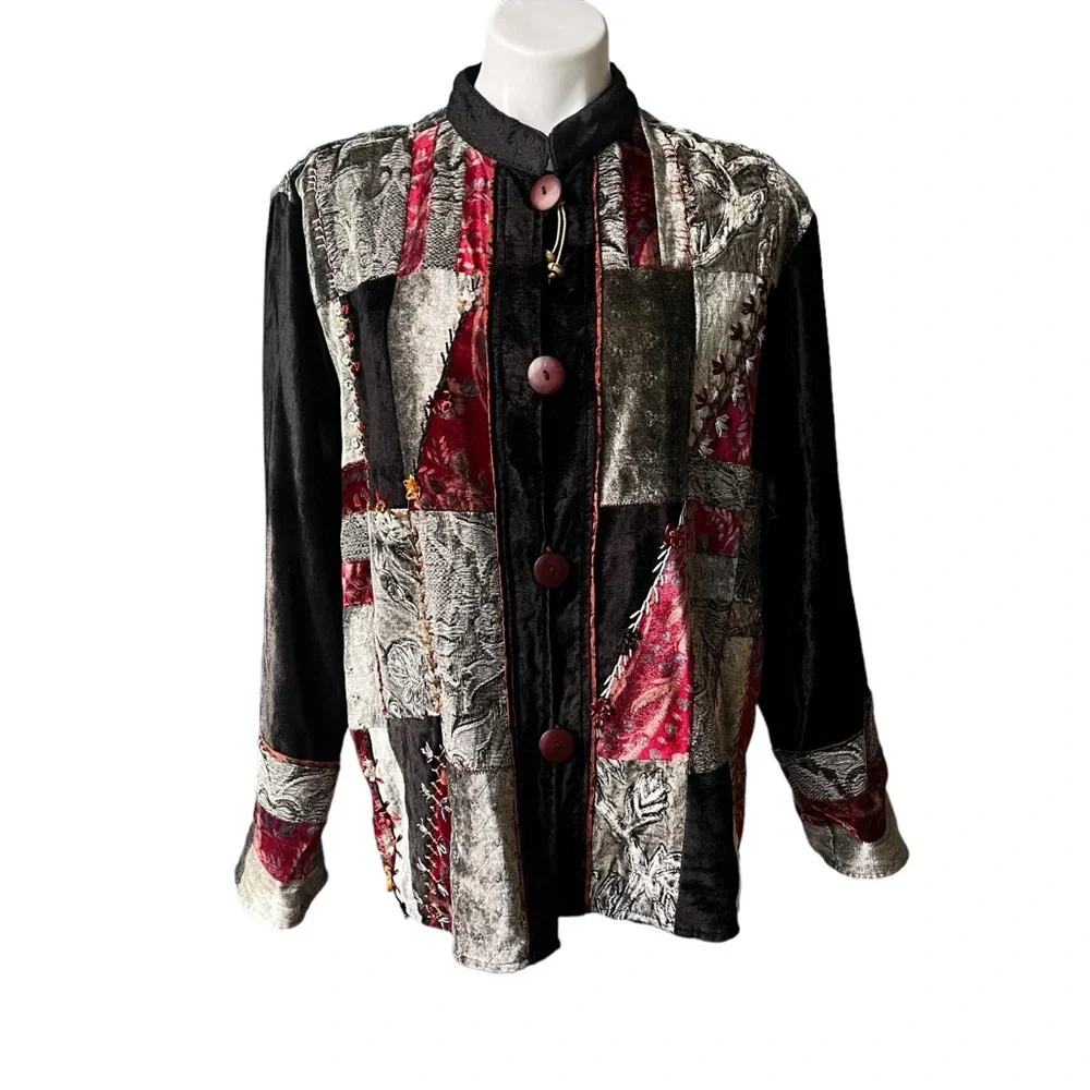 Flashback Deadstock Velvet and Tapestry Mixed Media Patchwork Jacket, Sz L - Picture 1 of 15
